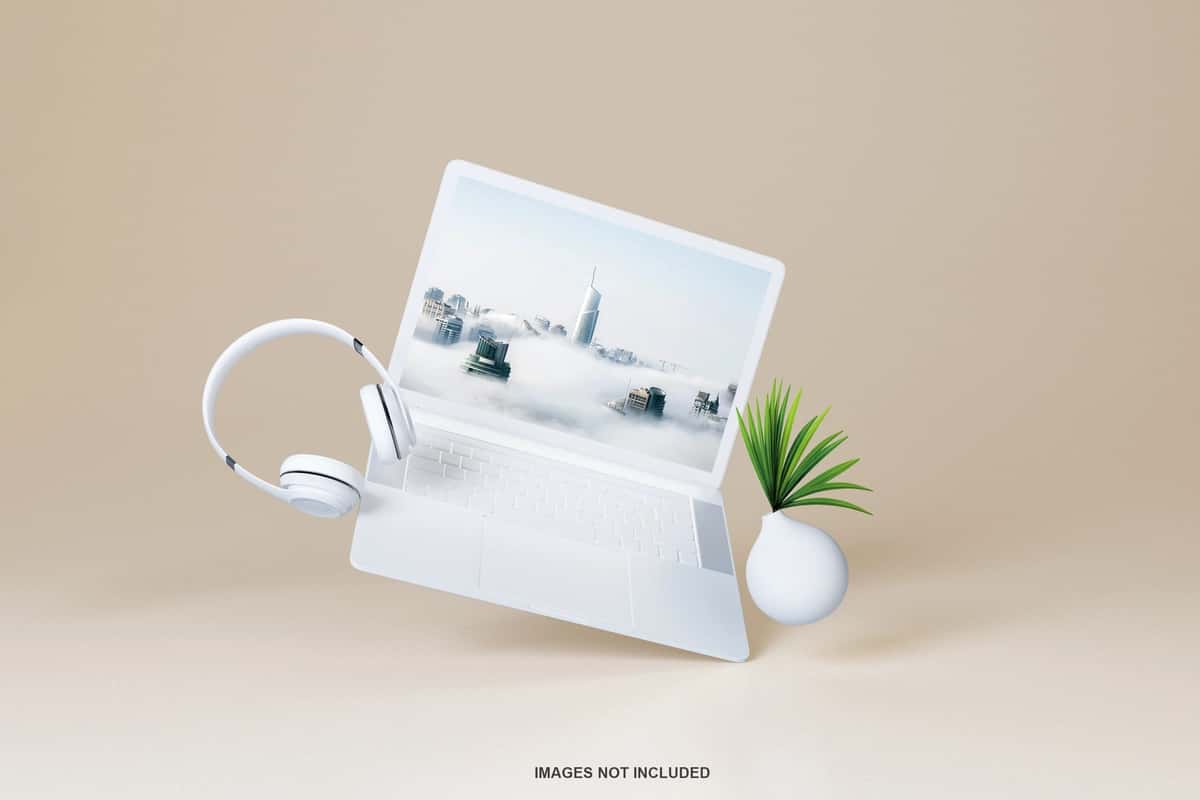 Ish stoli ekrani maketining istiqbolli koʻrinishi | Desktop screen mockup perspective view 1