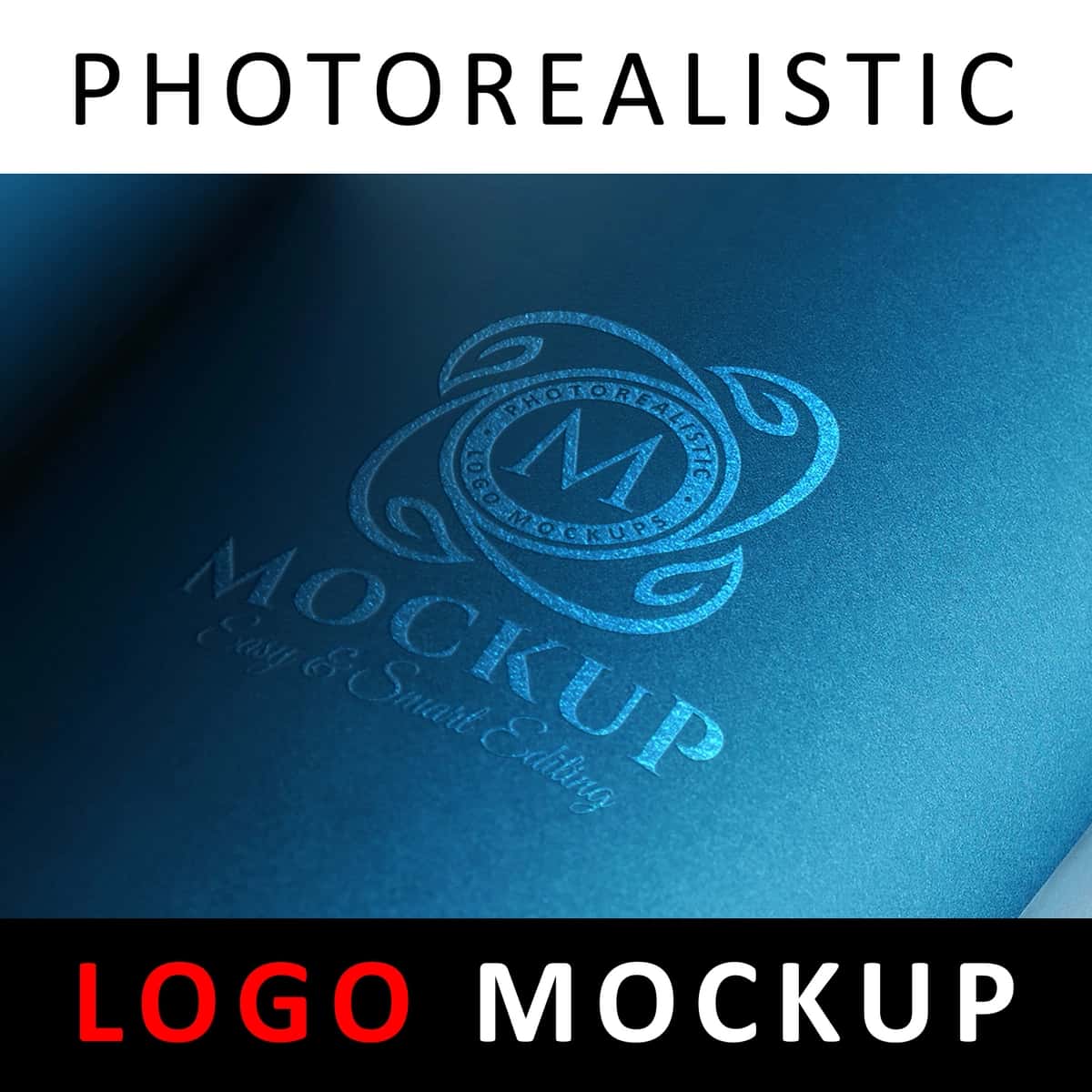 Logotip shtamplangan ko'k rangli metall logotipli ko'k qog'oz | Logo mock up stamped blue metallic logo blue paper 1