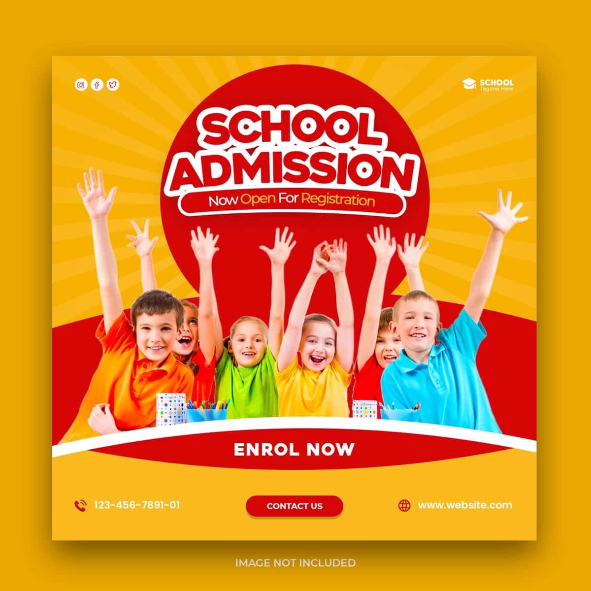 Maktabga kirish uchun ijtimoiy media post kvadrat banner shabloni | School admission social media post square banner template 1