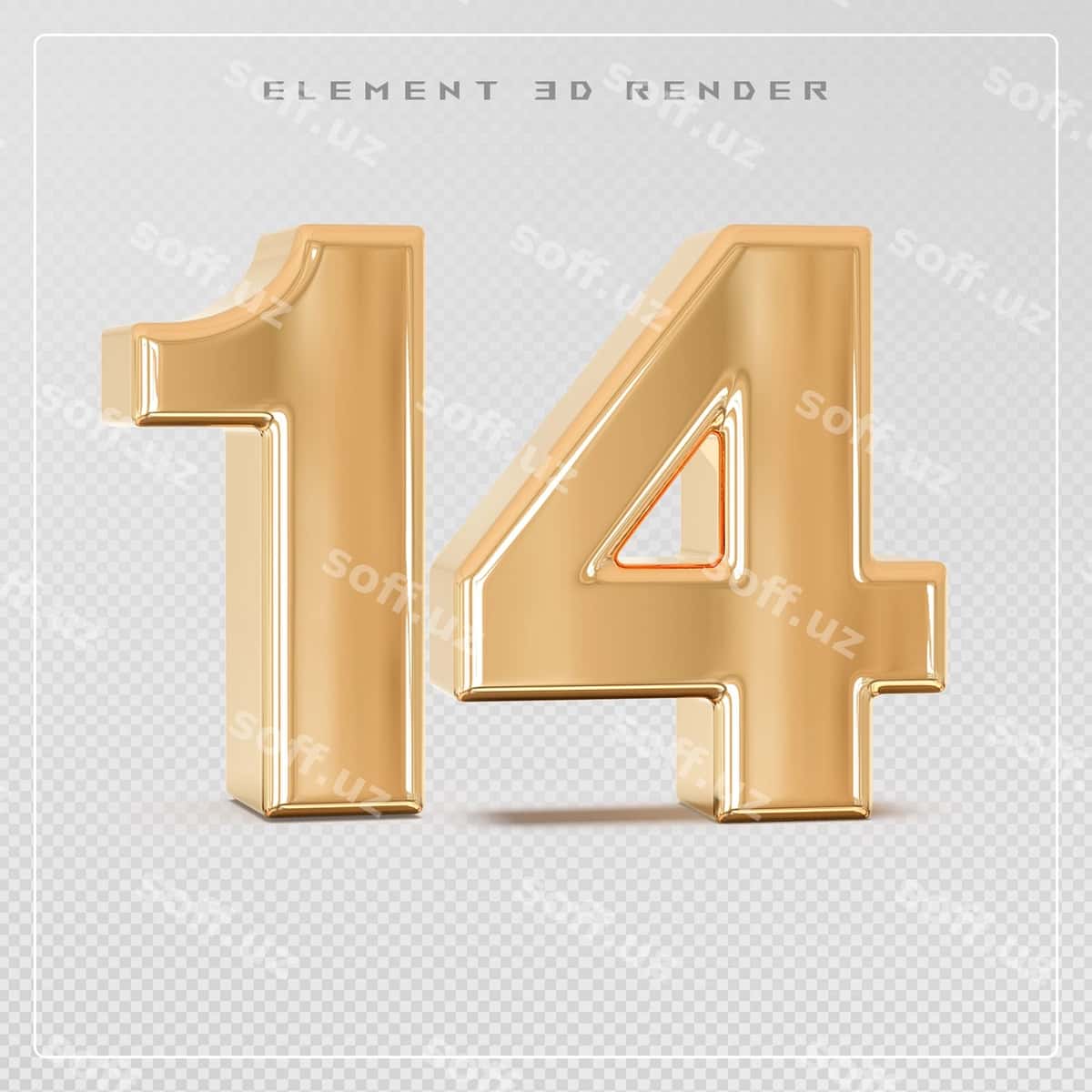 14-raqam oltin 3D render | 14 number golden 3d render 1