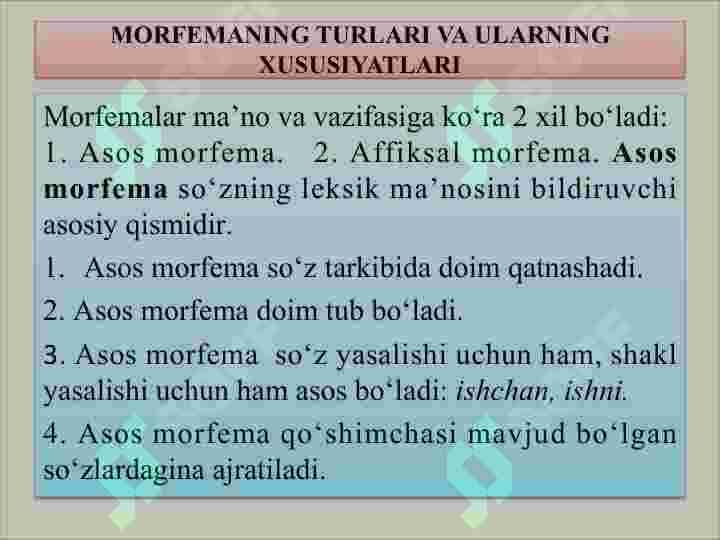 MORFEMIKA. MORFEMA, UNING TURLARI 4