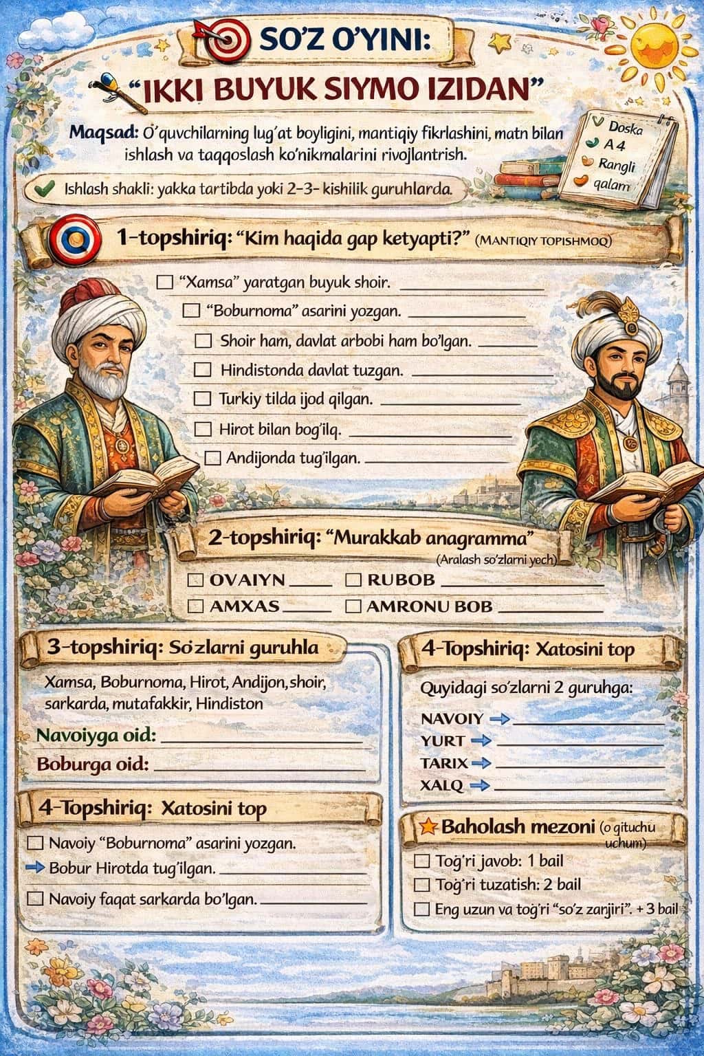 So'z o'yini, Alisher Navoiy, Z.M.Bobur 2