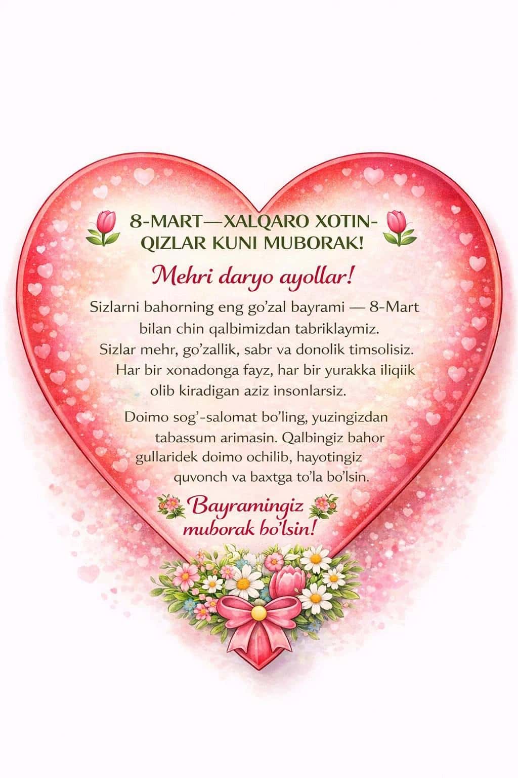 8-mart uchun tabriknoma 2