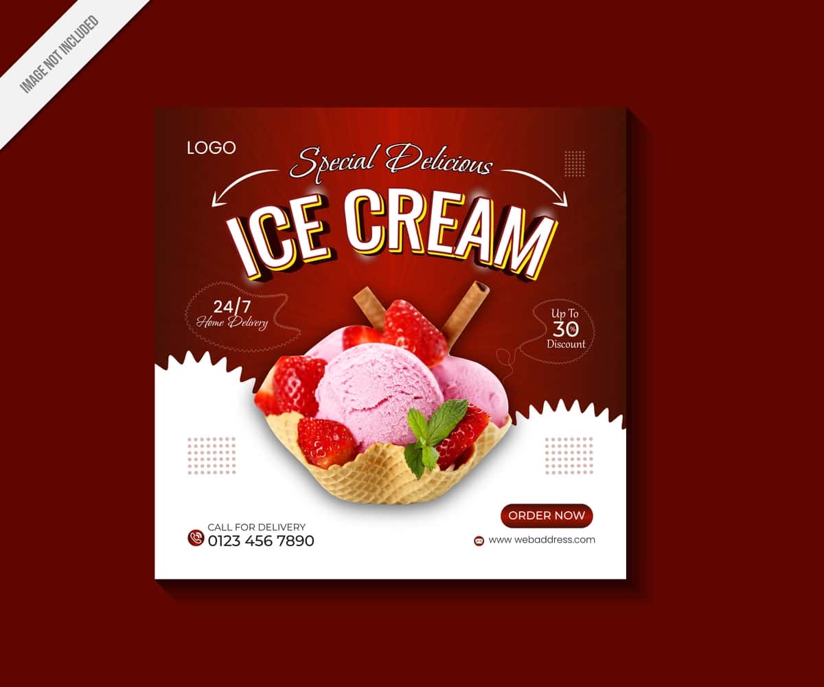 Maxsus mazali muzqaymoq ijtimoiy media banner post dizayn shabloni | Special delicious ice cream social media banner post design template 1