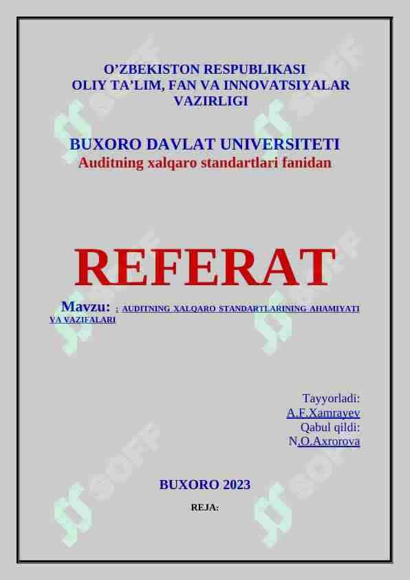 Auditning xalqaro standartlarining ahamiyati va vazifalari