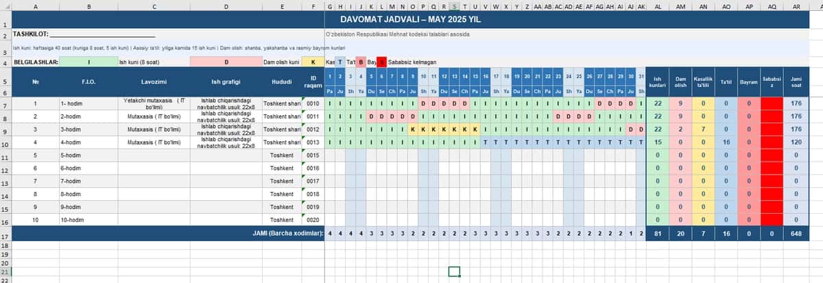Davomat jadvali 1