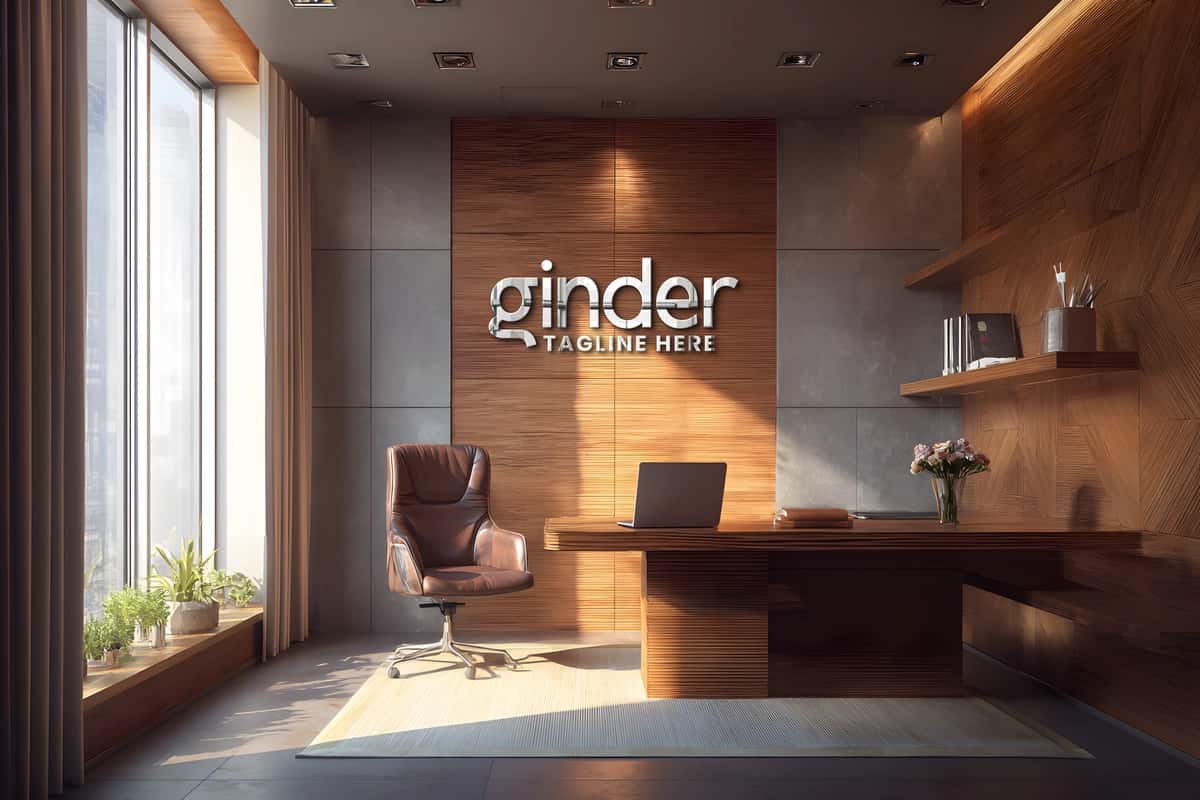 3D devor logotipi maket ofis vitrini | 3d wall logo mockup office storefront 1