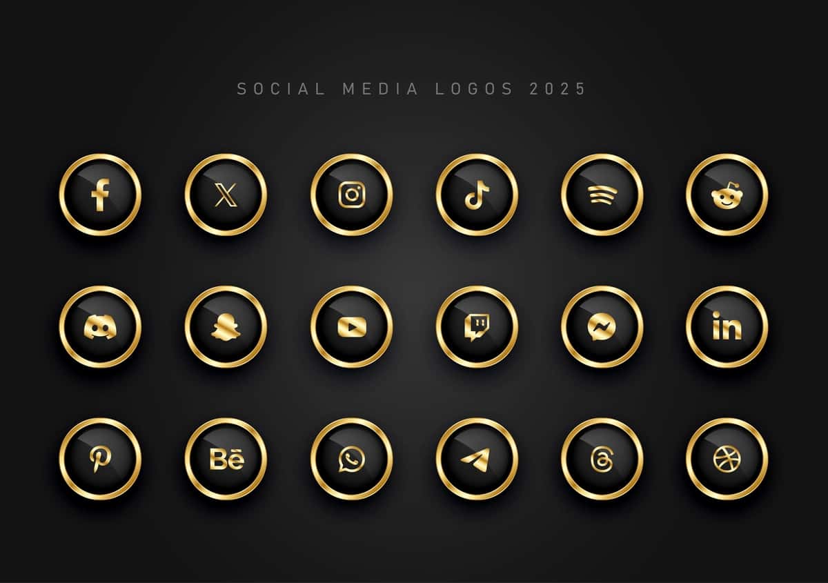 Zamonaviy metall oltin ijtimoiy media logotipi to'plami 2025 | Modern metallic gold social media logo collection 2025 1