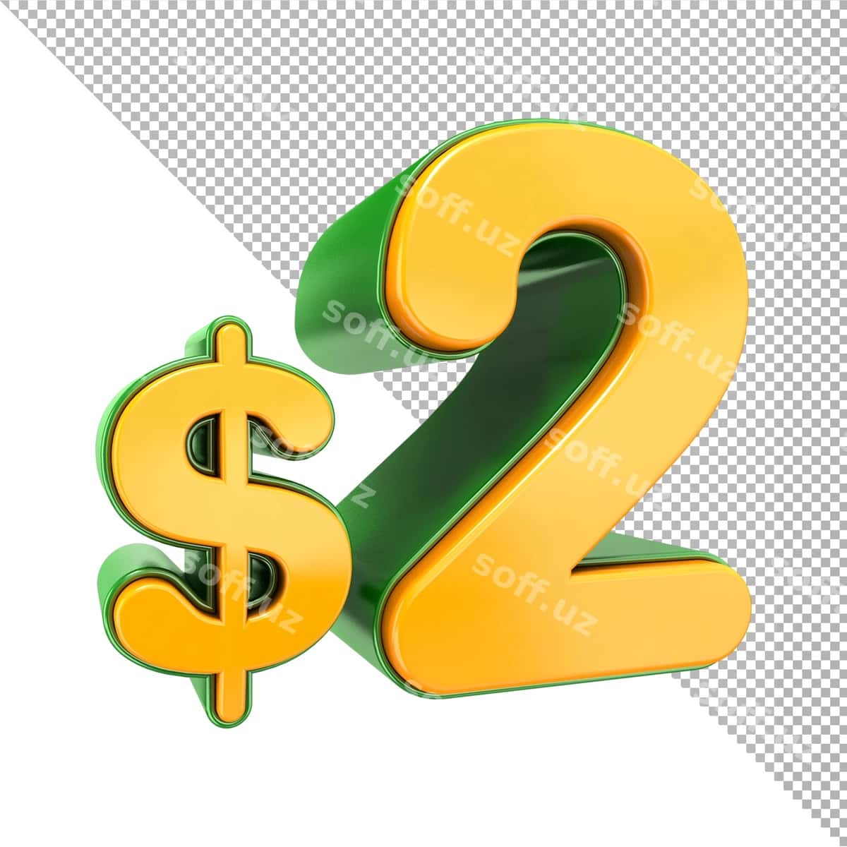 2 dollar narxi belgi 3d render | 2 dollar price sign 3d render 1