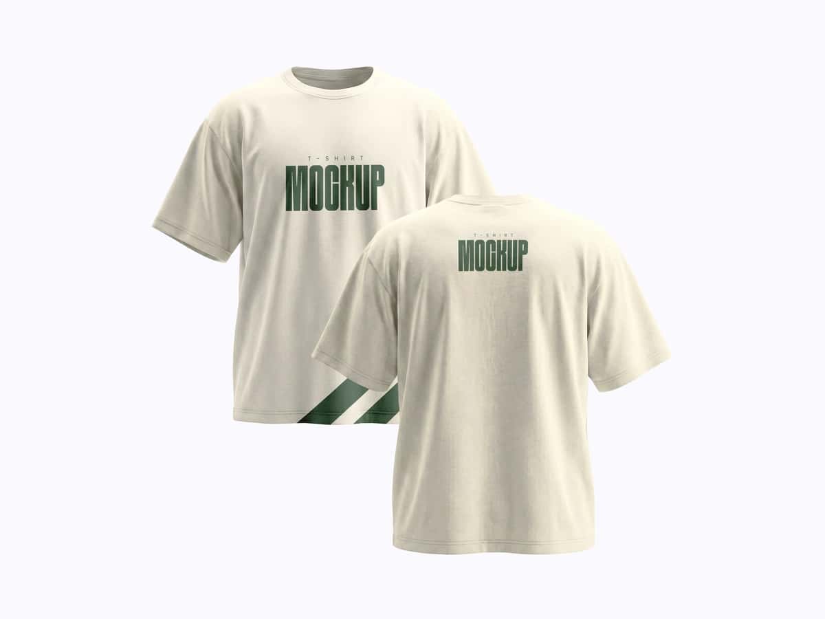 Orqa ko'rinish kremi katta o'lchamli futbolka maketi kiyim dizayni | Front back view cream oversized t shirt mockup apparel design 1