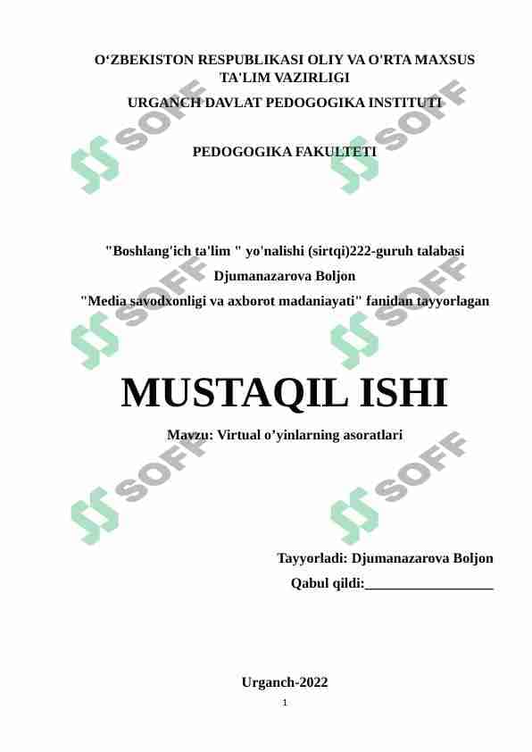 Virtual o’yinlarning asoratlari