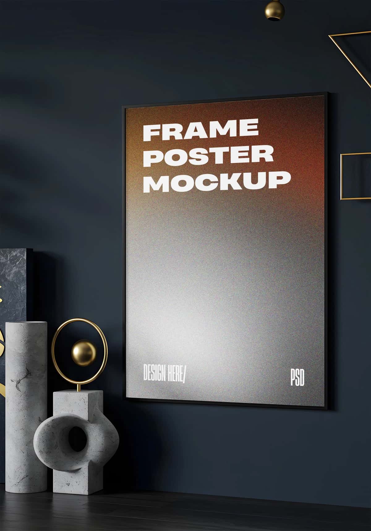 Dekorativ elementlar bilan bezatilgan ramkali poster maket devori | Frame poster mockup wall with decorative elements 1