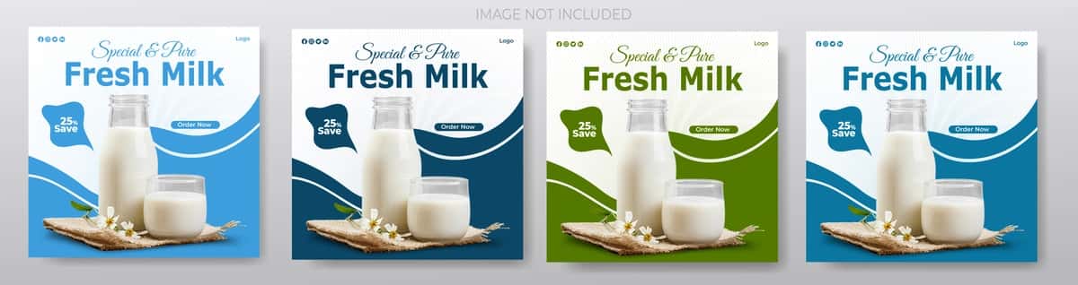 Sut fermalari sut sotish ijtimoiy media post shablon instagram | Dairy farm products milk sale social media post template instagram 1
