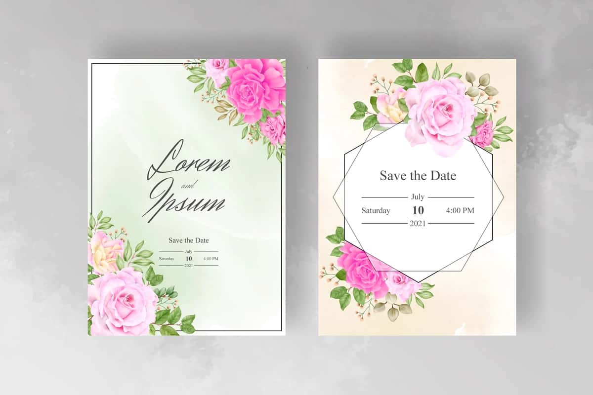 Elegant akvarel gulli ramka to'y taklifnomasi shabloni | Elegant watercolor floral frame wedding invitation template 1