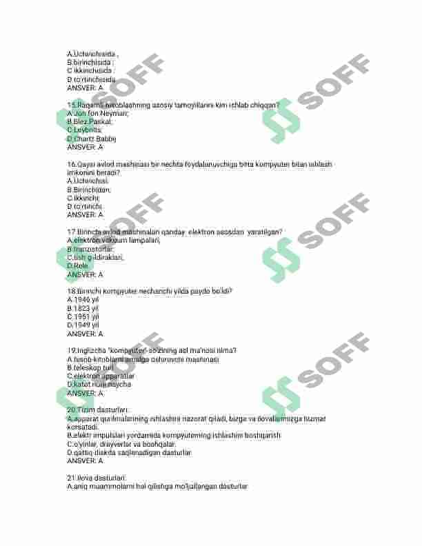 internet, dasturlash, tarmoq administratorligi test javoblari 3