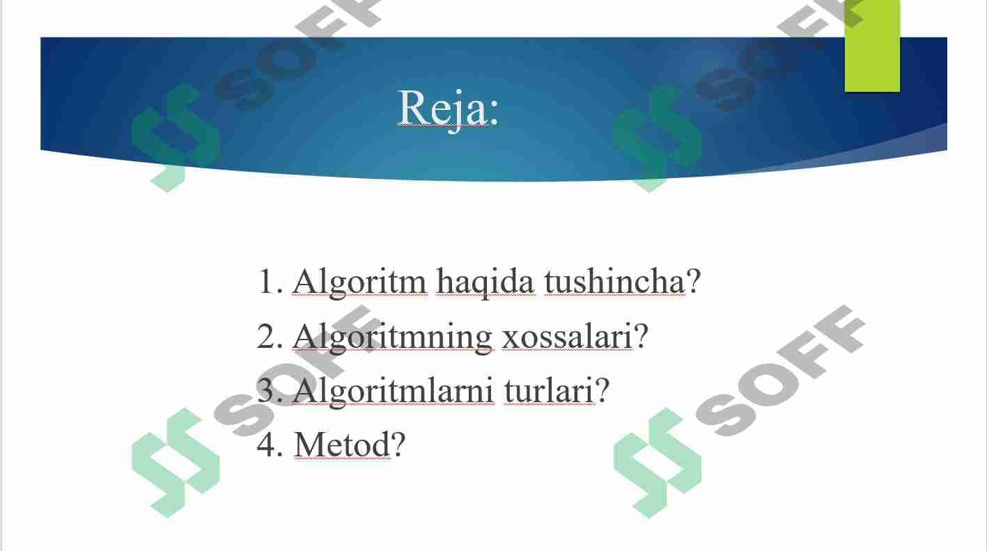 Algoritmlar va ular bilan ishlash 2 1