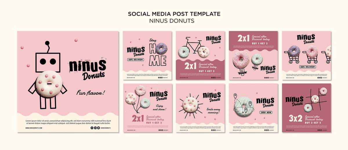 Donuts konsepsiyasi ijtimoiy media post shabloni | Donuts concept social media post template 1