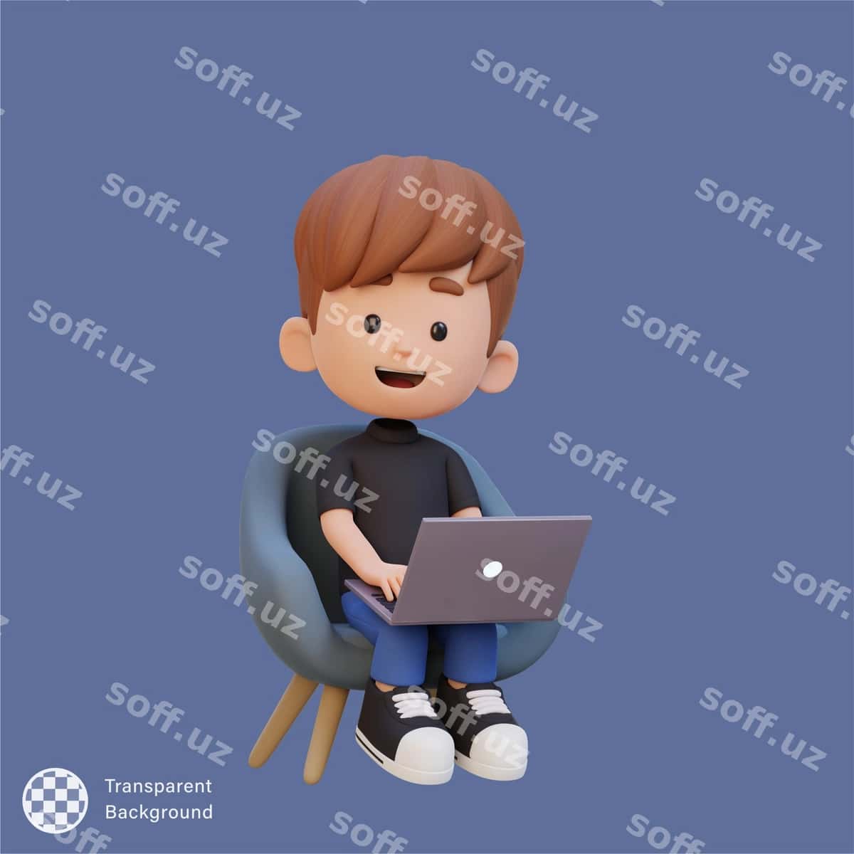 3D bola shaxsi ishlayotgan noutbuk | 3d kid character working laptop 1