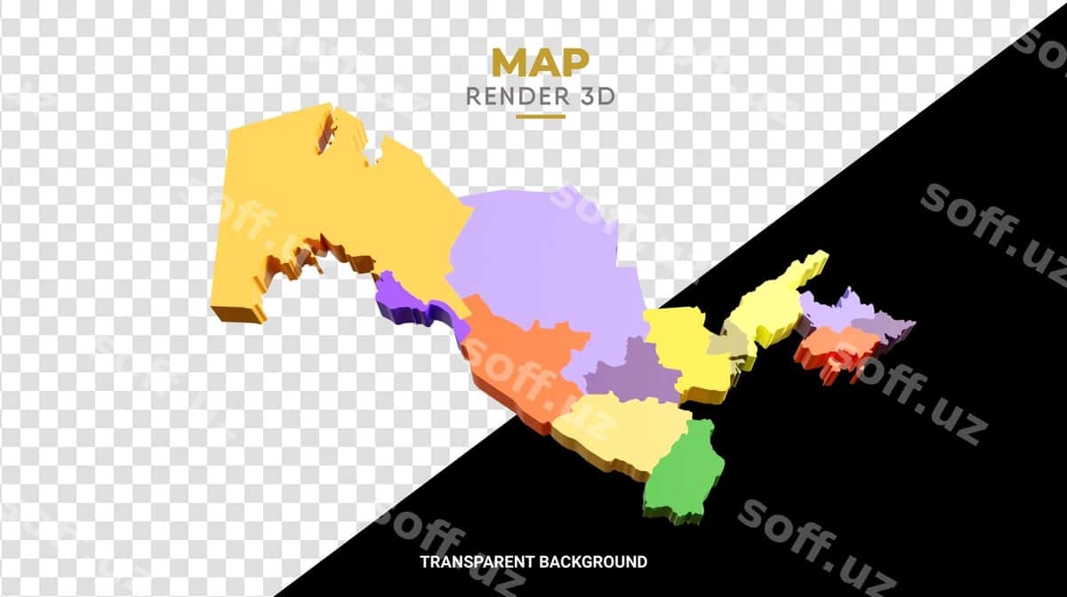Mintaqalar rang chegaralari bilan 3D xaritasi | 3d map with borders regions color 1