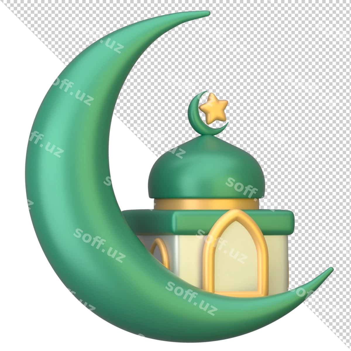 3D Ramazon hilol ayliq masjid ikonasi | 3d ramadan crescent moon with mosque icon 1