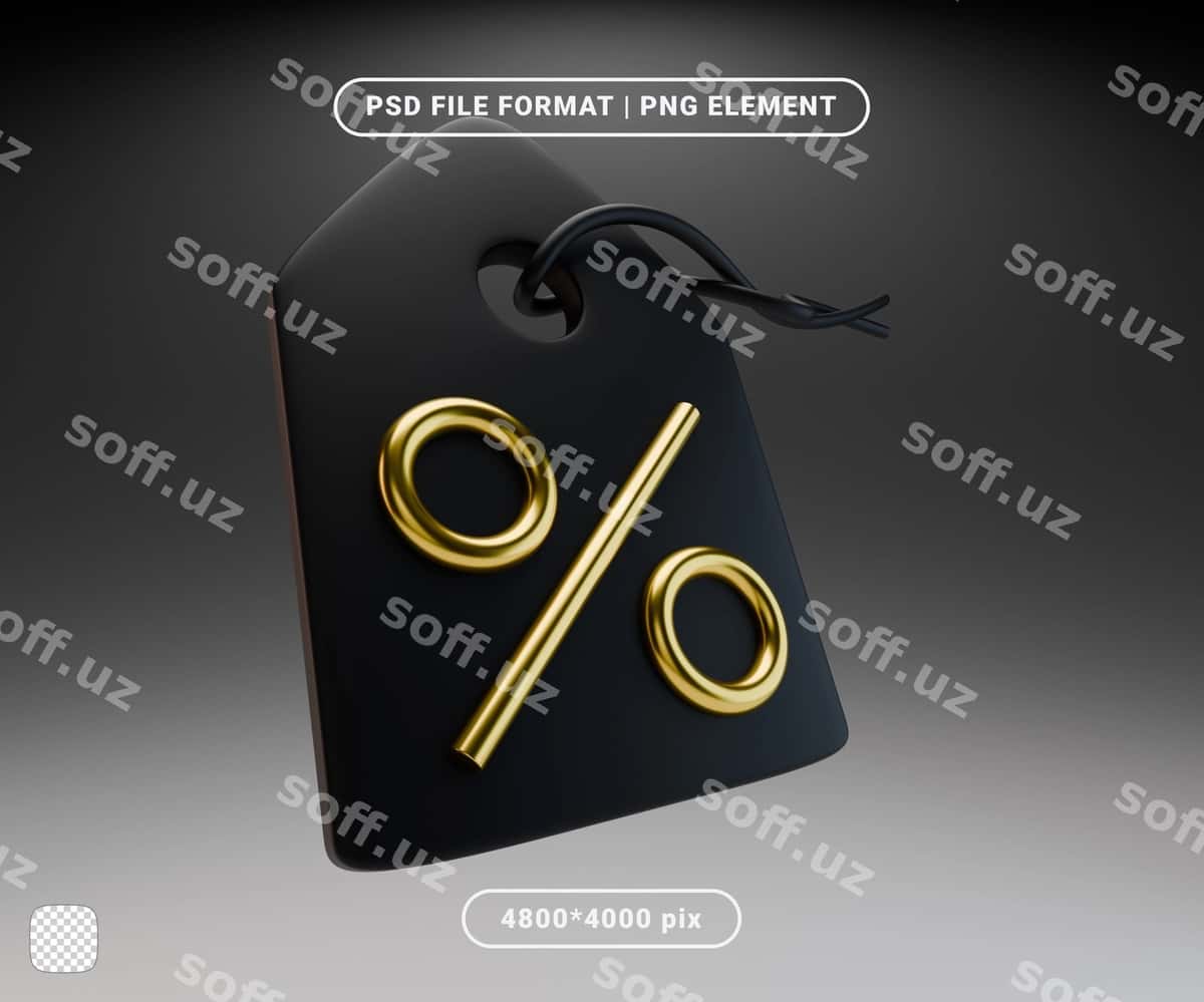 3d render qora oltin foiz belgi | 3d render black gold percentage tag 1