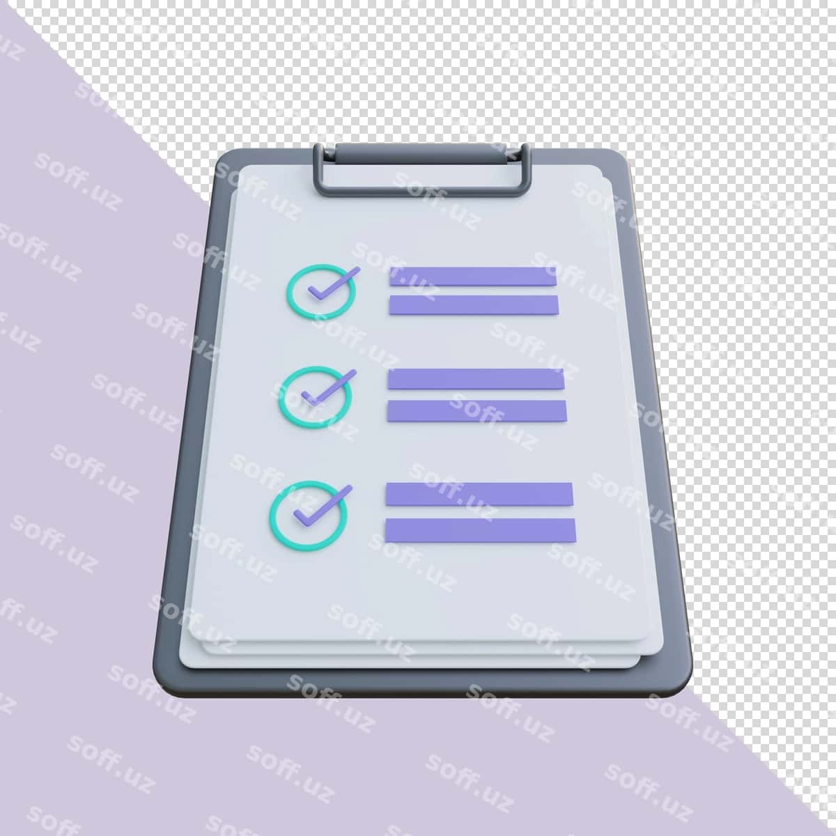 3D render binafsharang clipboard nazorat roʻyxati bilan | 3d render purple clipboard with checklist 1