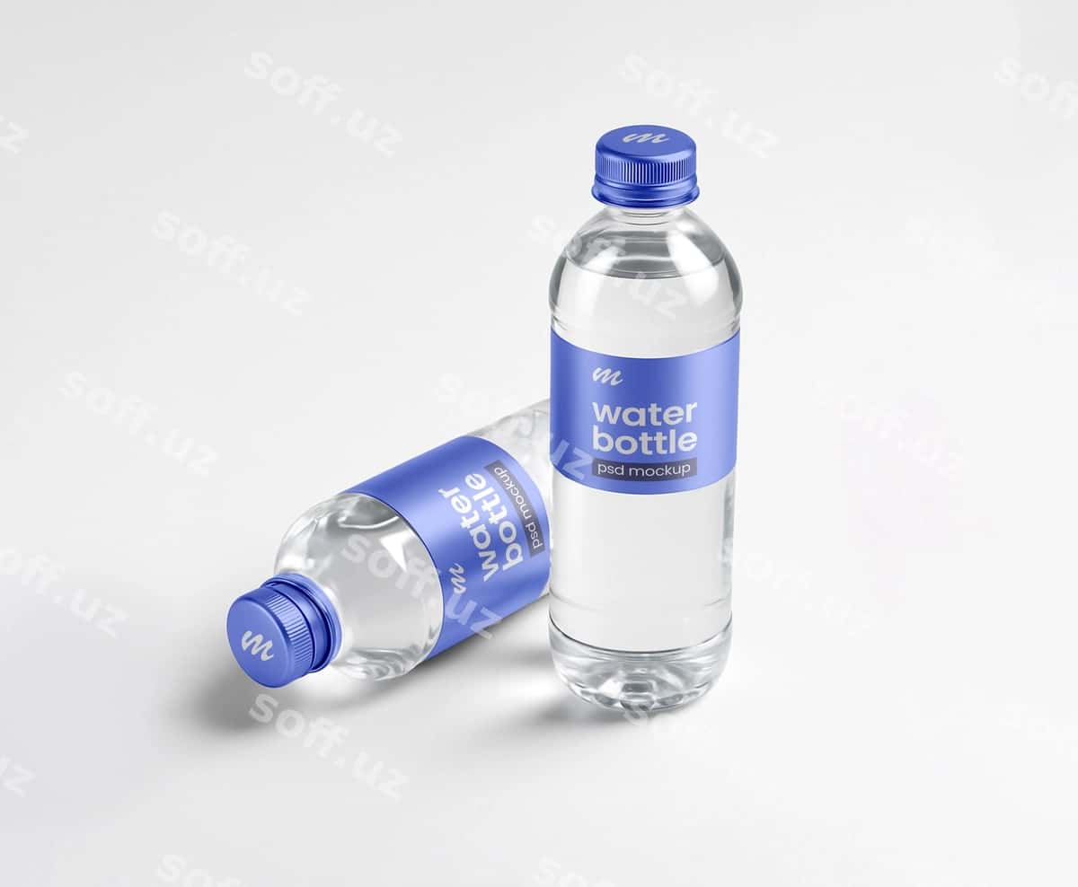 3-o'lchovli ikki suv botasi qadoqlash namunasi | 3d two water bottle packaging mockup 1