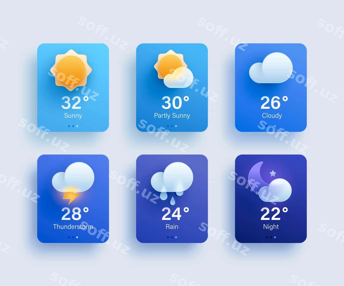 3D ob-havo prognozi ikon to'plami | 3d weather forecast icon set 1