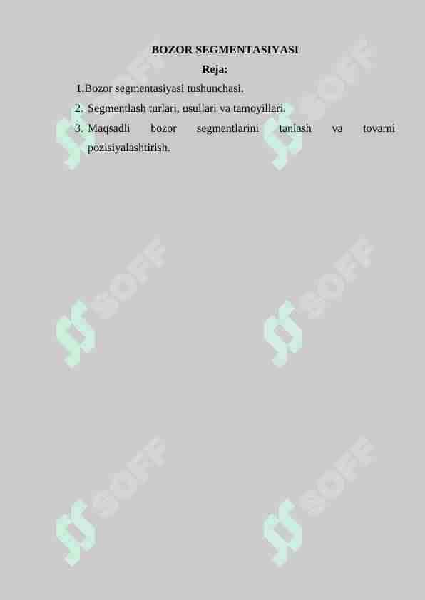 BOZOR SEGMENTATSIYASI