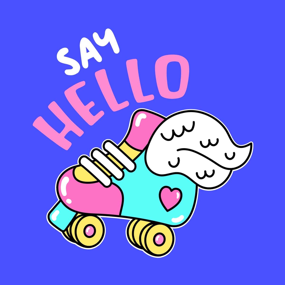 Qanotli konkida salom ayting | Say hello text with roller skate with wings 1