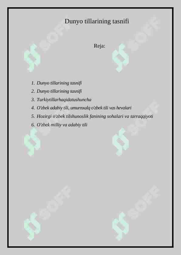 Dunyo tillarining tasnifi