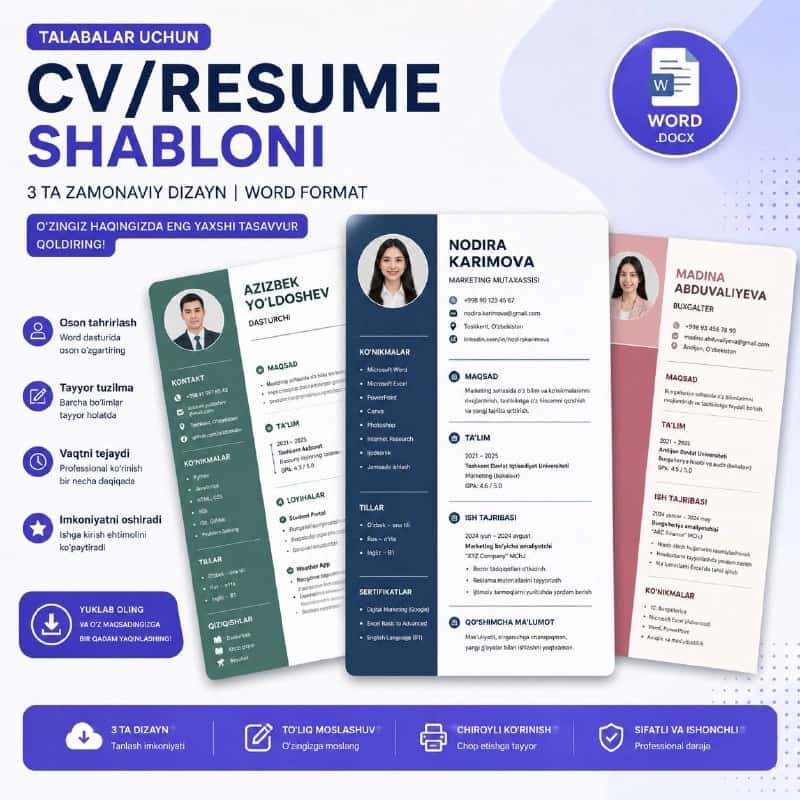 Talabalar uchun tayyor CV/Resume shabloni 1