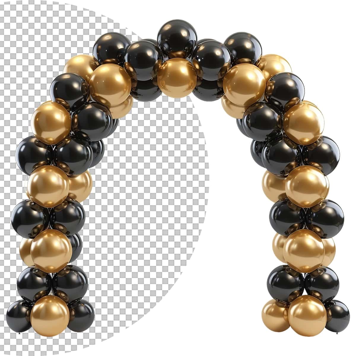 Oltin qora sharlar shaffof fon | Gold black balloons arc transparent background 1