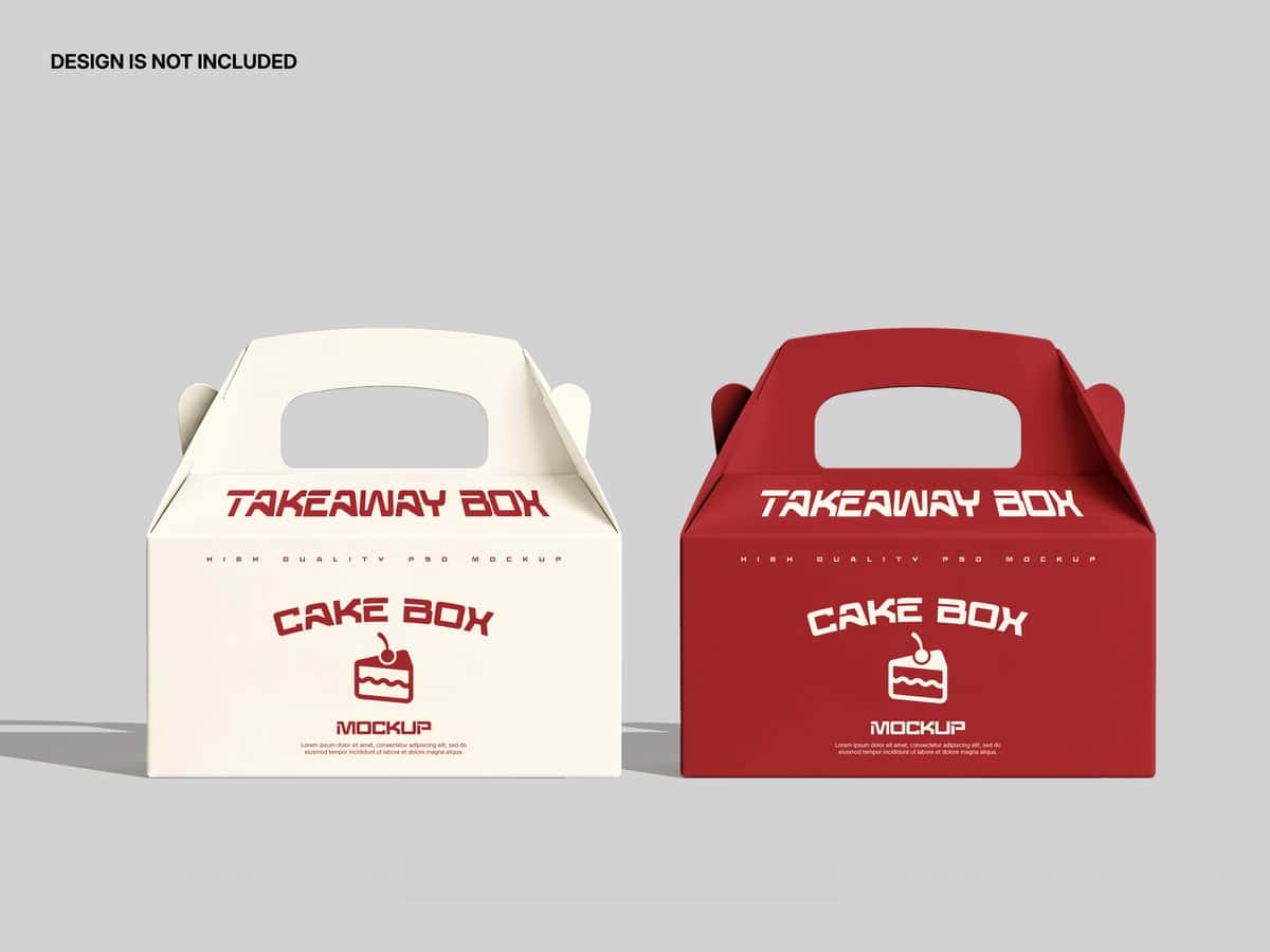 Krem qizil tort qutisi qadoqlash maketi | Cream red cake box packaging mockup 1