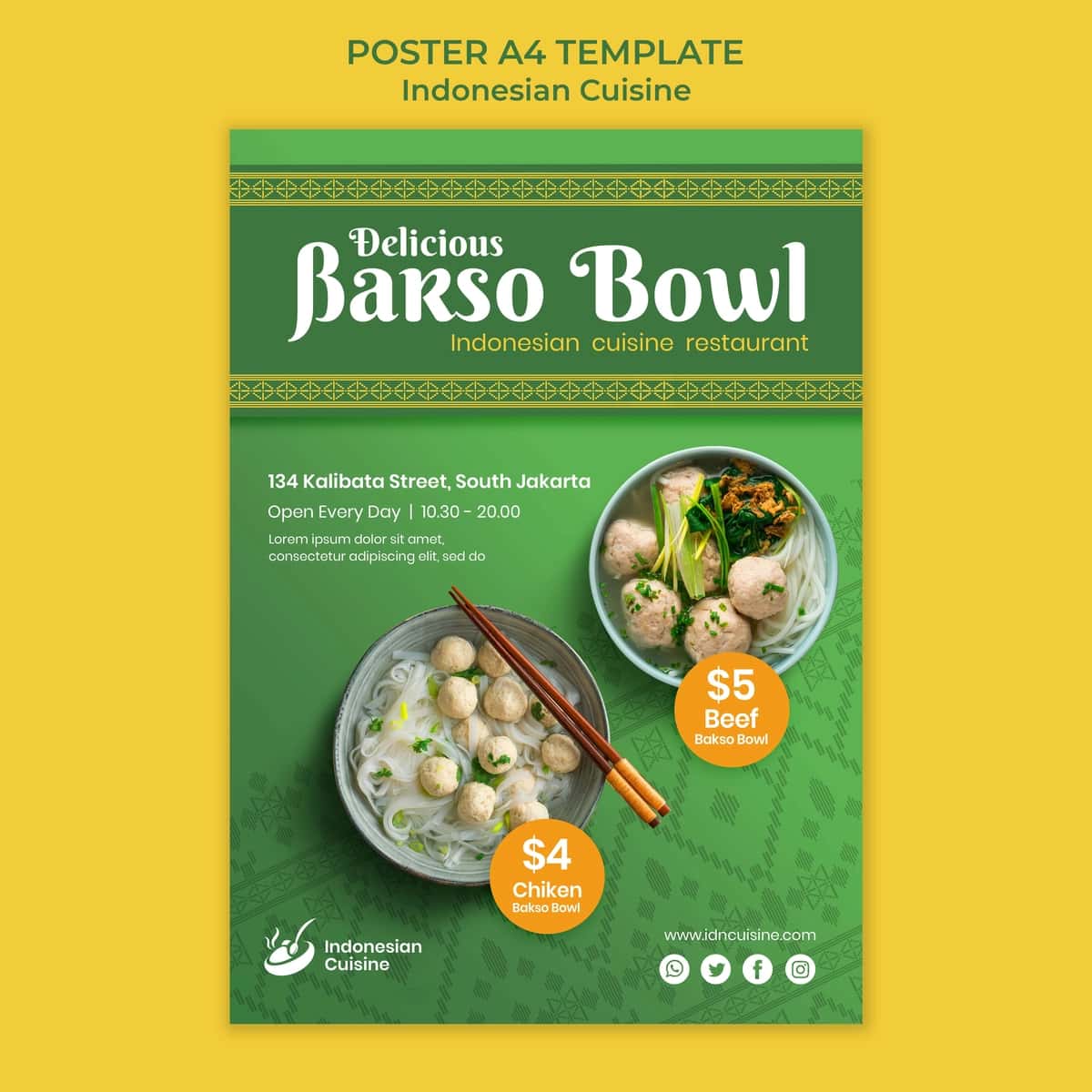 Indoneziya oshxonasi plakat shabloni | Indonesian cuisine poster template 1