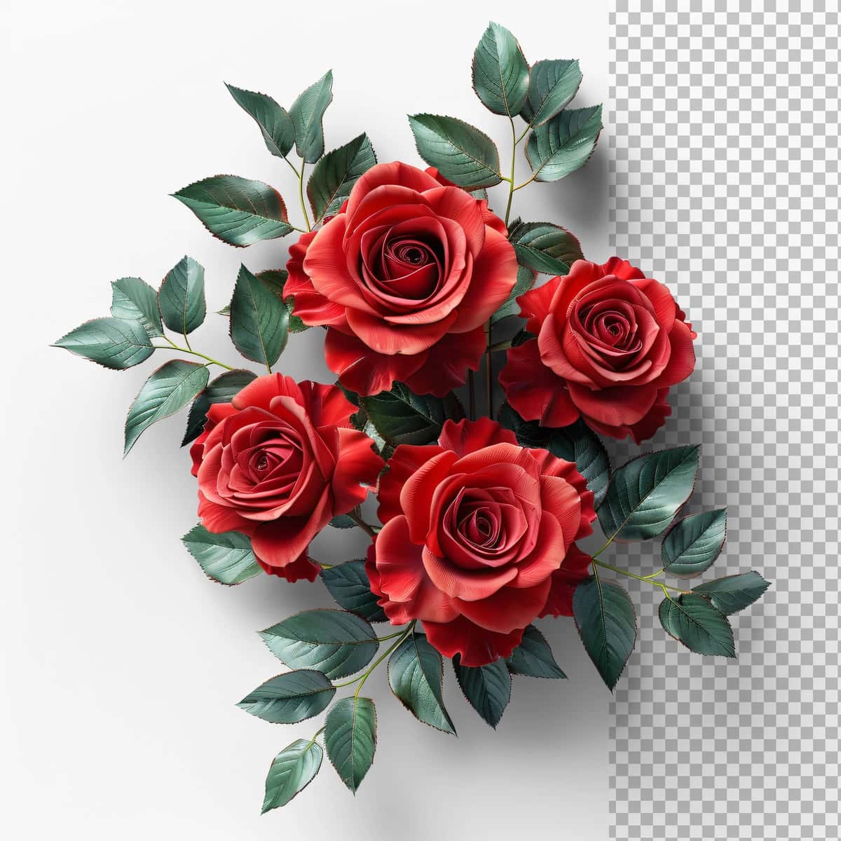 Yashil barglari bilan jonli qizil atirgullar guldastasi | Vibrant red roses bouquet with green foliage 1