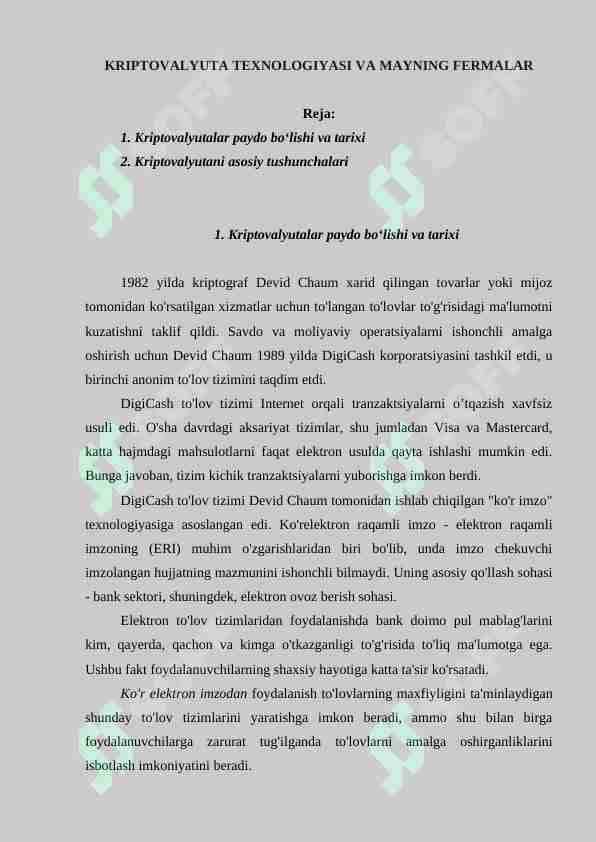 KRIPTOVALYUTA TEXNOLOGIYASI VA MAYNING FERMALAR