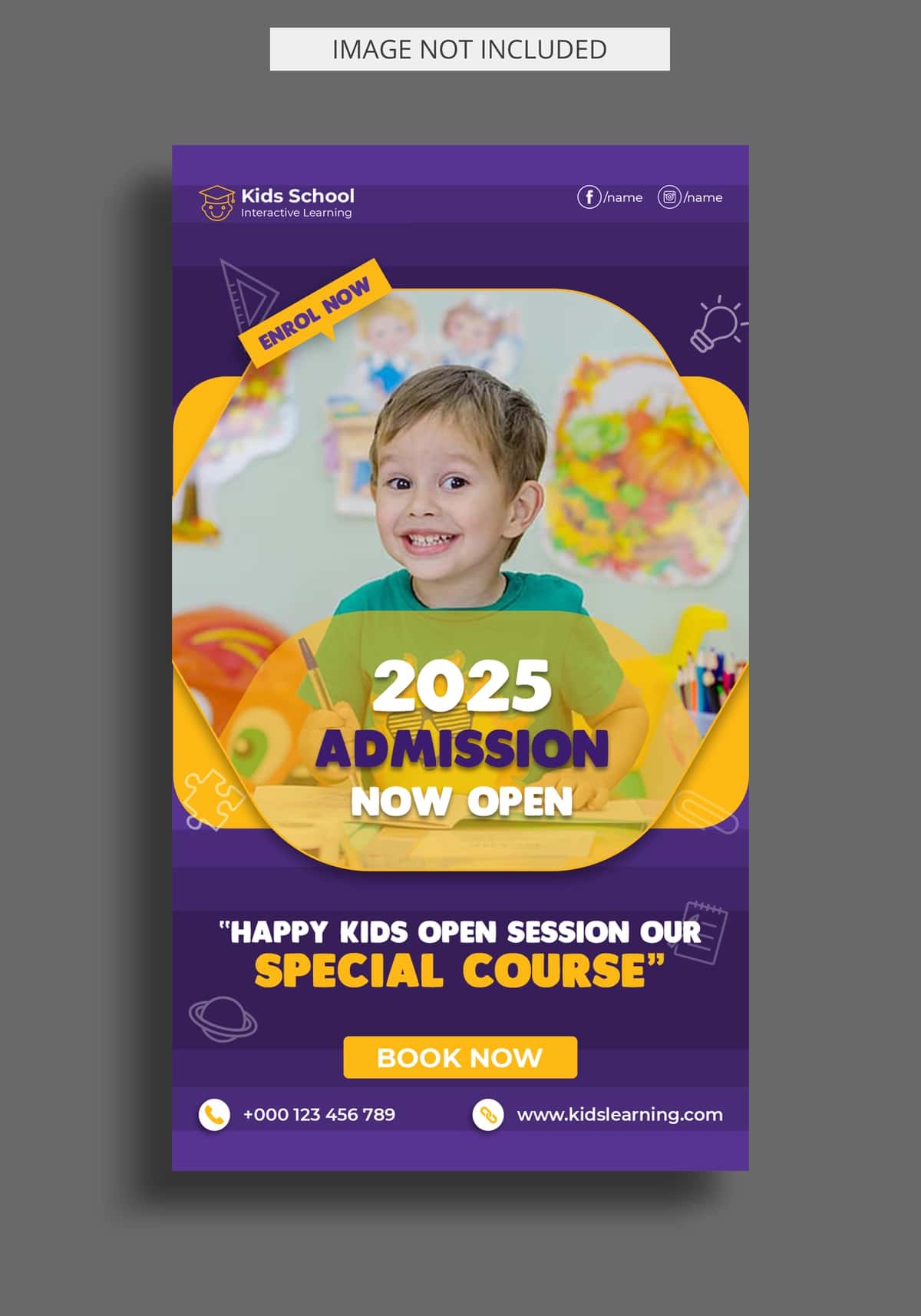 Bolalar ta'limiga kirish uchun instagram hikoya shablonlari | Kids education admission instagram story template 1
