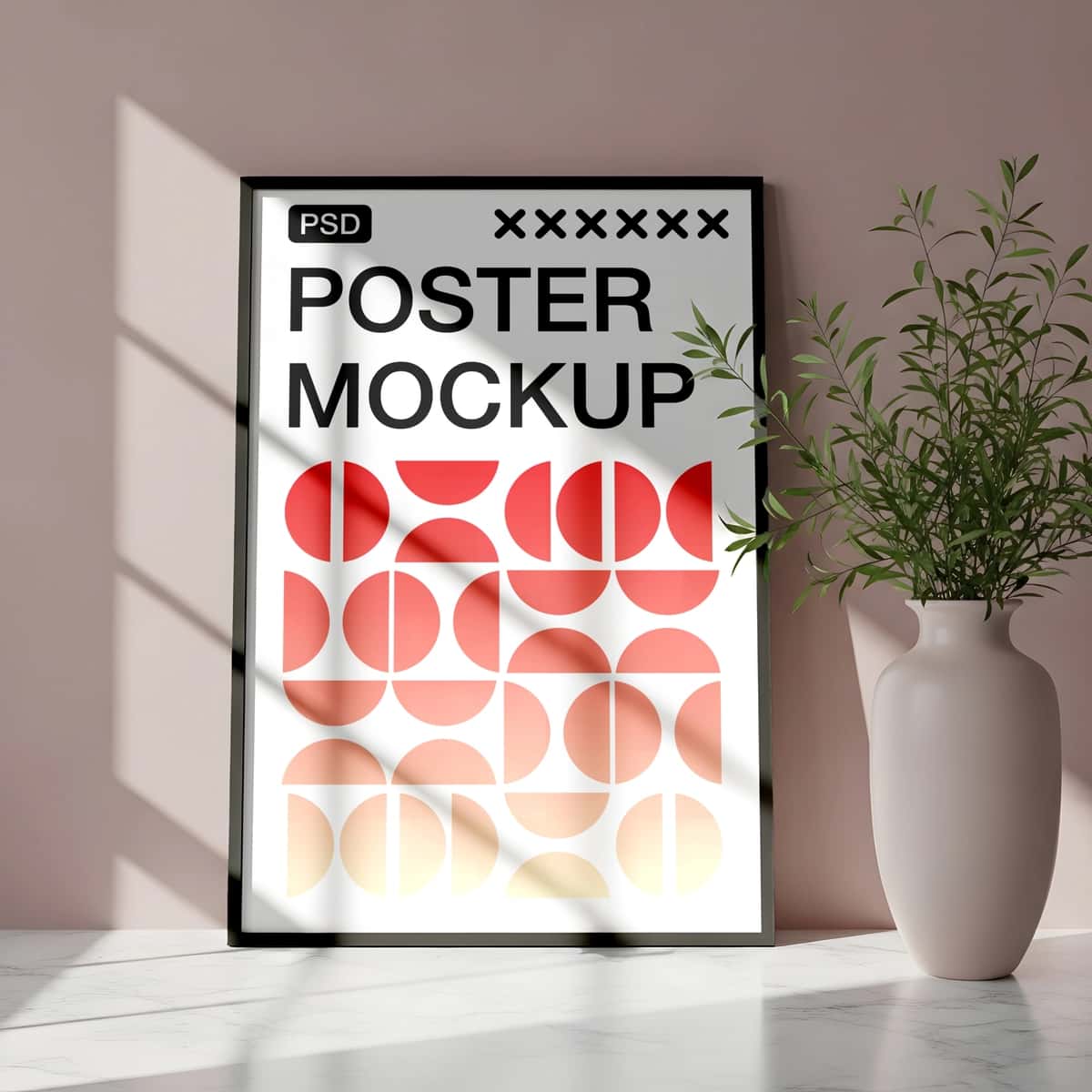 Tabiiy mavhum geometrik dizaynga ega zamonaviy ramkali plakat maketlari | Modern framed poster mockup with abstract geometric design natural 1