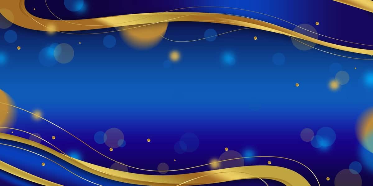 Oltin lentalar bilan bezatilgan hashamatli ko'k oltin rangli to'lqinli mavhum fon | Luxurious blue gold wavy abstract background with golden ribbons 1