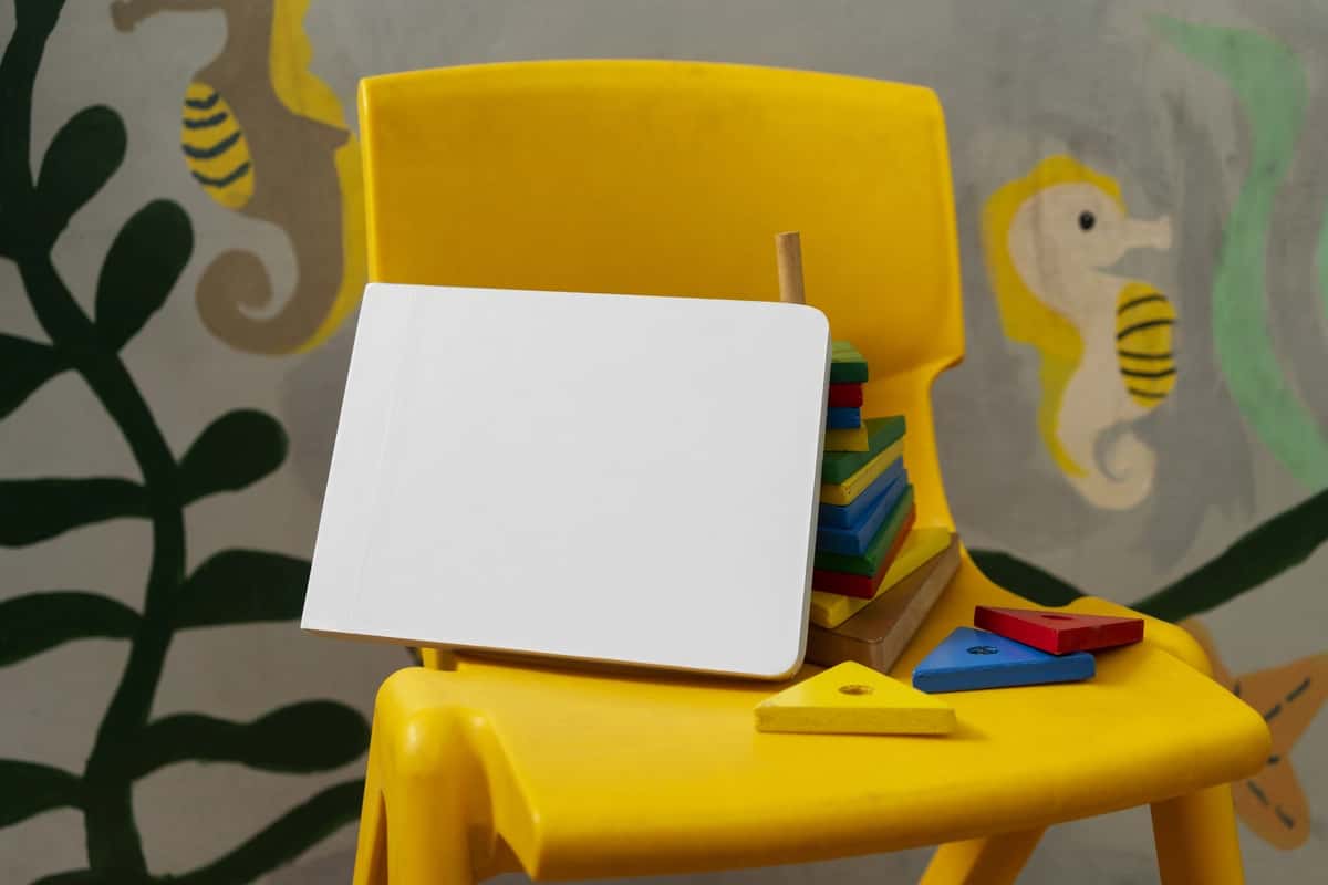 Yuqori ko'rinishdagi karton bolalar kitobi maketi | Top view cardboard baby book mockup 1