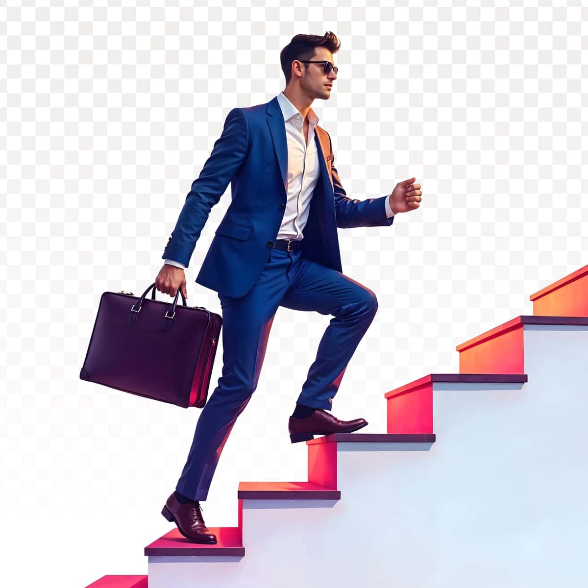 Portfelli zinapoyali erkak kostyumi | Man suit with briefcase stairs 1