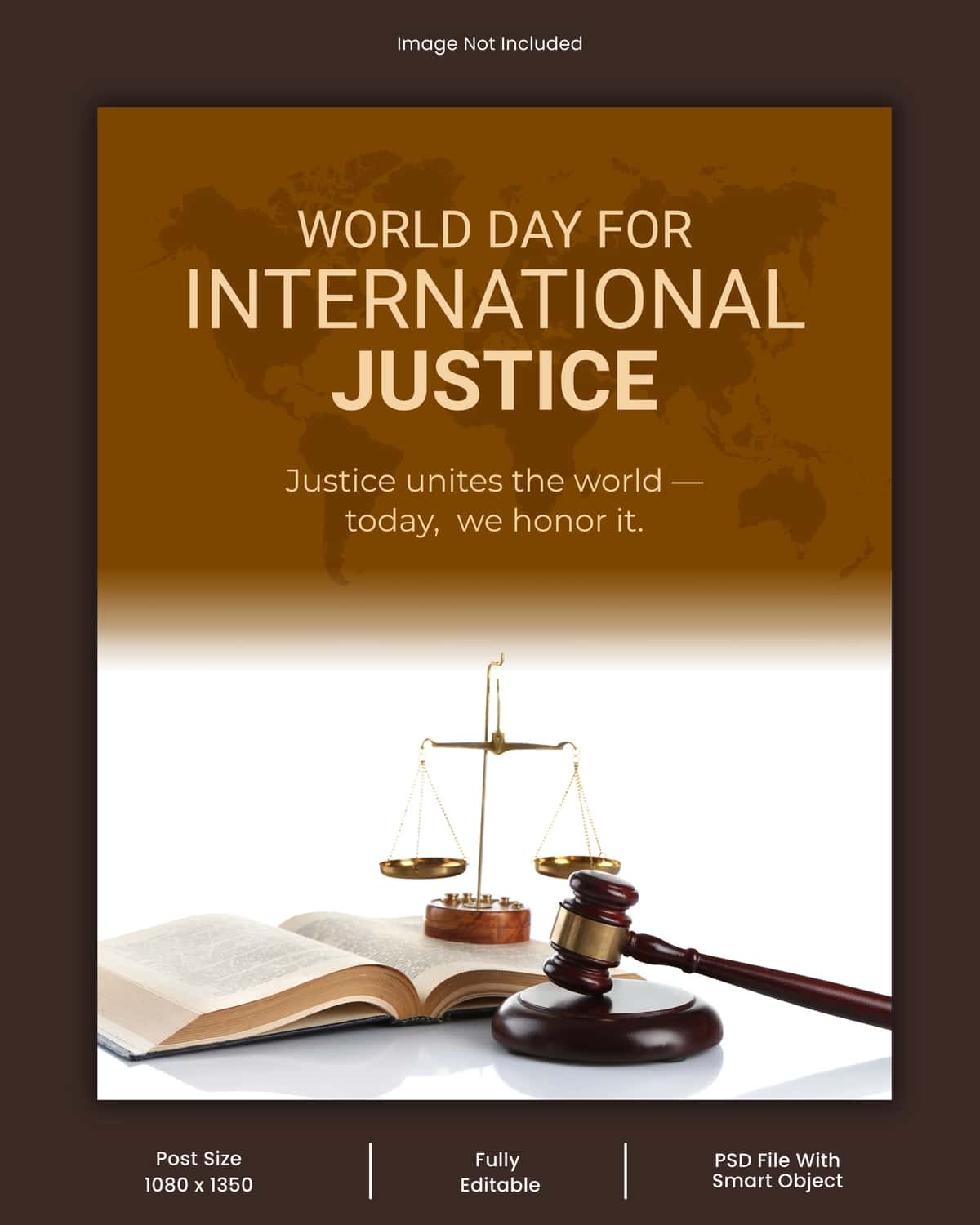 Butunjahon kuni xalqaro adliya dizayn qonuni plakat shabloni | World day international justice design law poster template 1