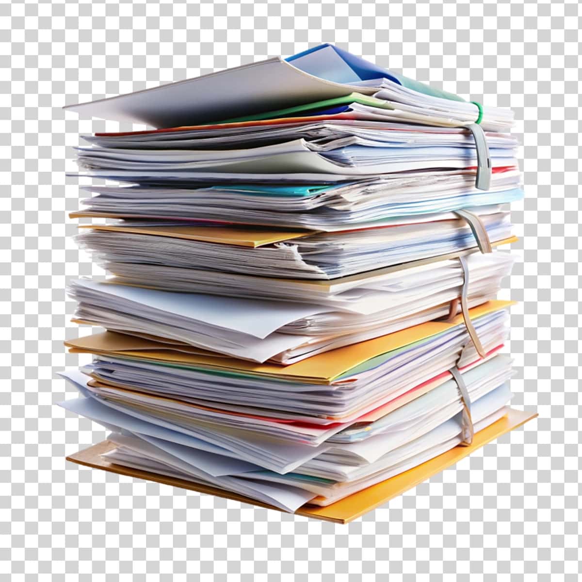 Izolyatsiya qilingan shaffof fonda ish hujjatlari qog'ozlarini to'plang | Stack business documents papers isolated transparent background 1
