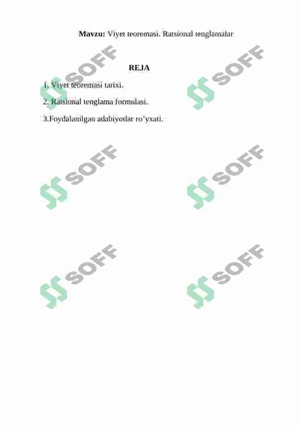 Viyet teoremasi. Ratsional tenglamalar 2