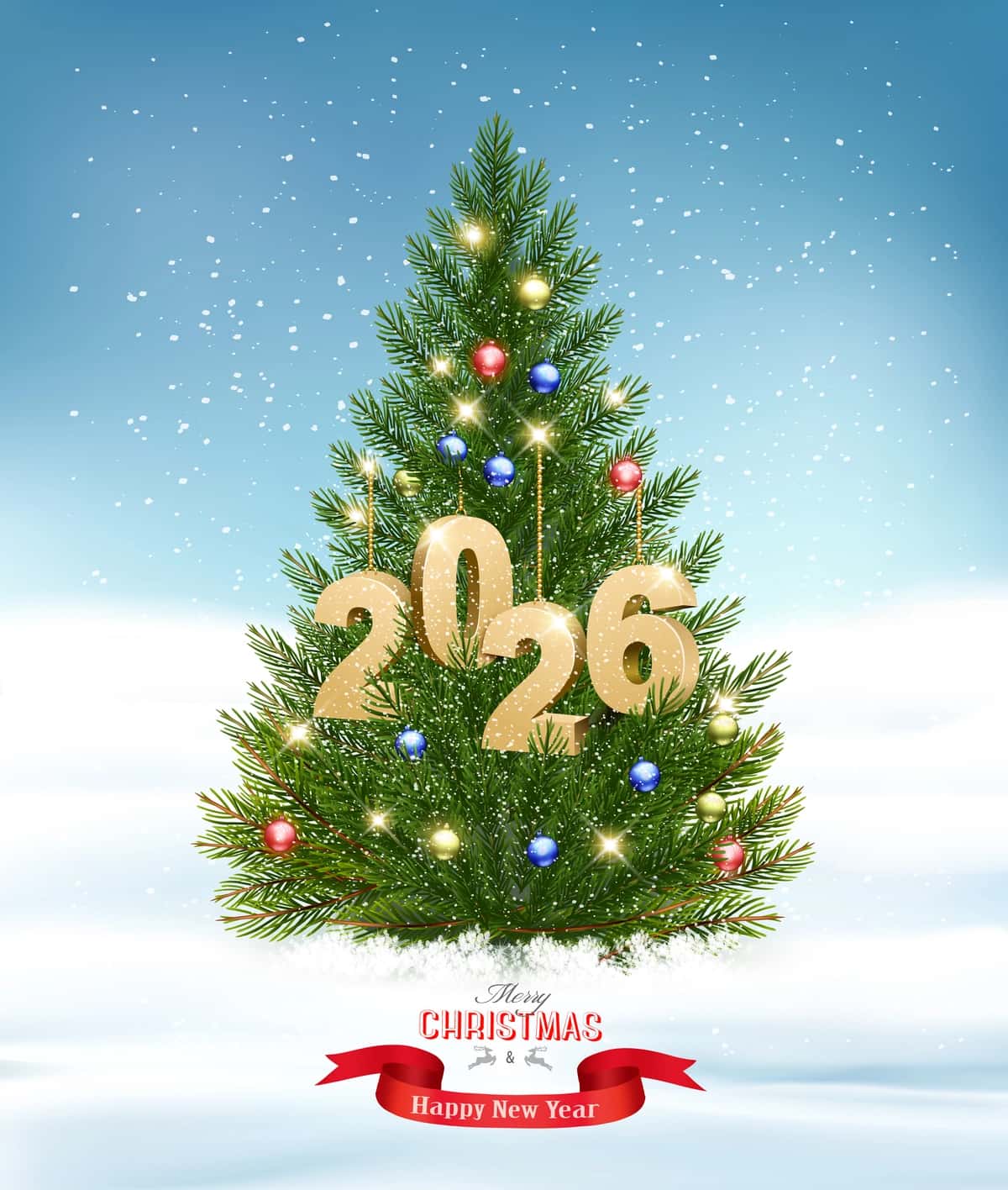Rojdestvo daraxti gulchambar oltin 2026 vektorli bayram foni | Holiday background with christmas tree with garland gold 2026 vector 1