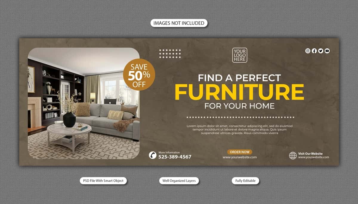 Zamonaviy mebel sotish ijtimoiy media banner instagram post shablon | Modern furniture sale social media banner instagram post template 1