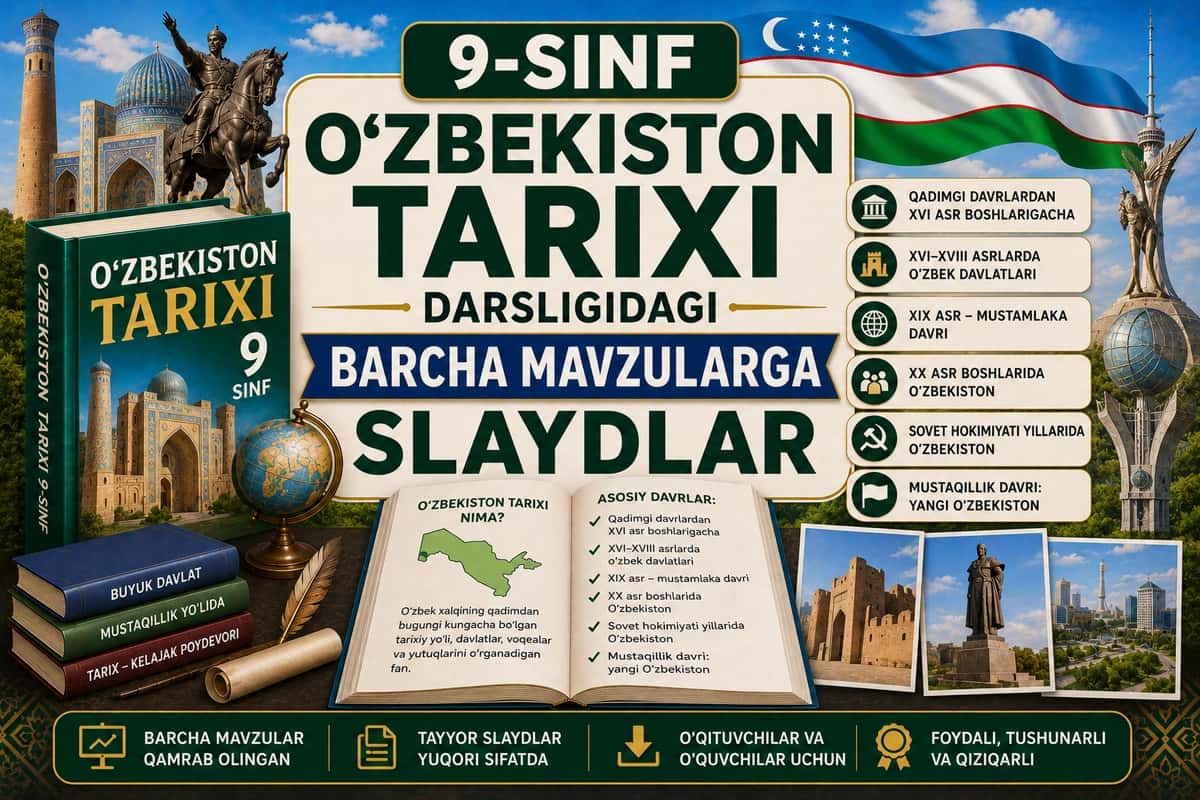 9-sinf O'zbekiston tarixi darsligidagi barcha mavzularga slaydlar 1