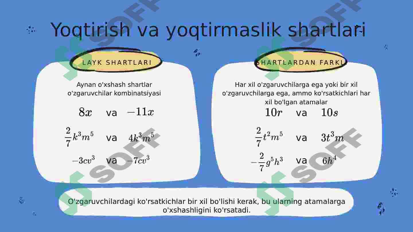 Ifodalarni algebraik soddalashtirish 4