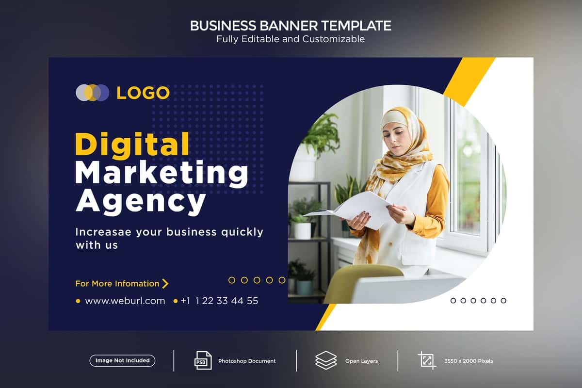 Raqamli marketing agentligi biznes banneri dizayni shabloni | Digital marketing agency business banner design template 1